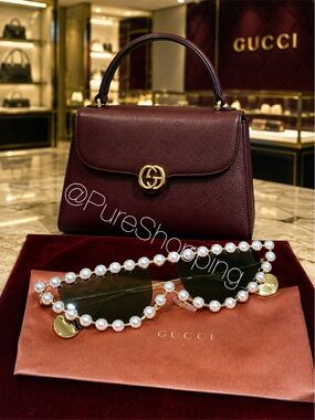 𝙍𝙖𝙧𝙚 Gucci Hollywood Forever Pearl-Trim Cat Eye Sunglasses✰꧂